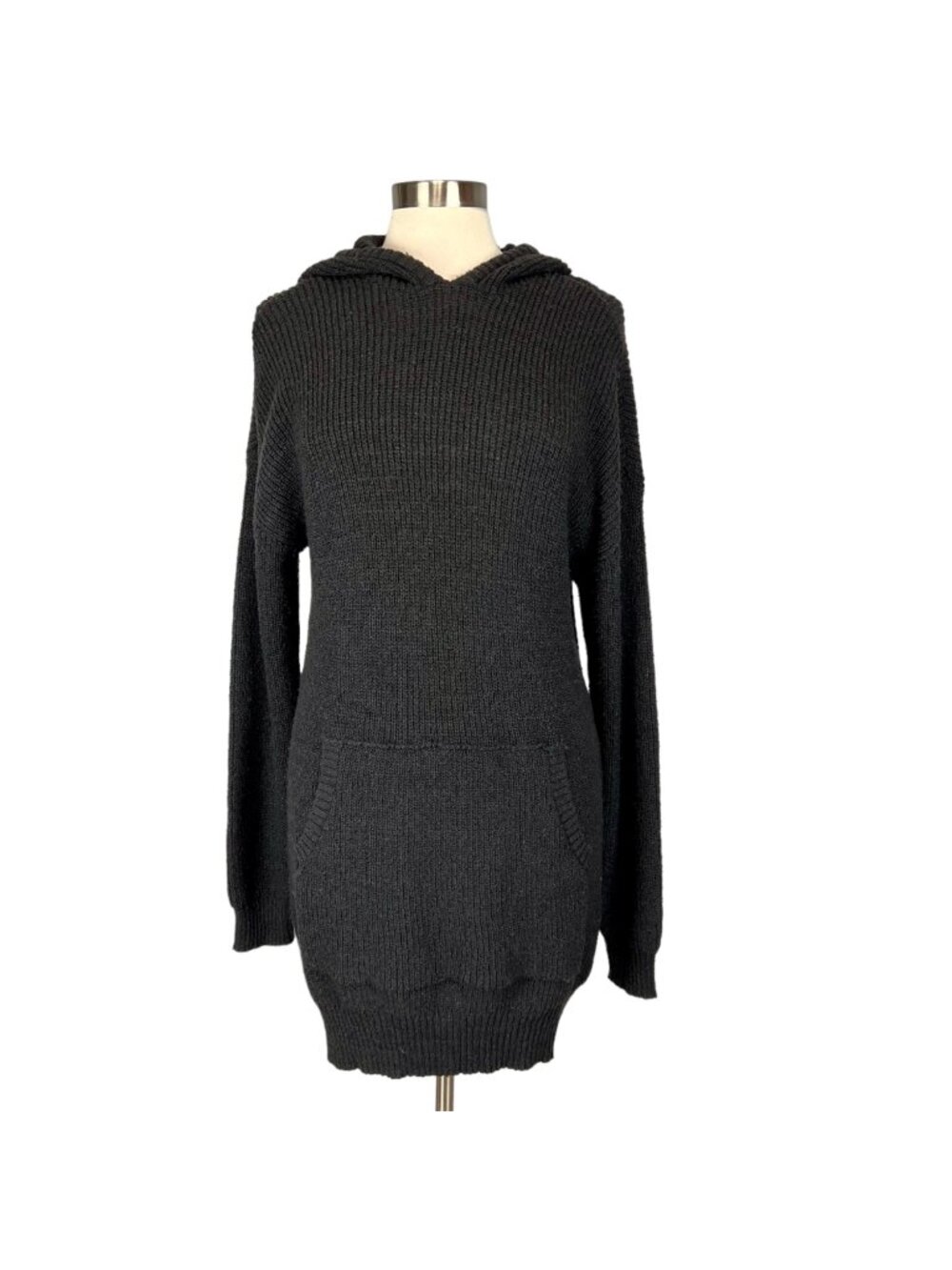 Steve Madden Womens Taylor Black Hooded Sweater Dress Long Sleeve size Small